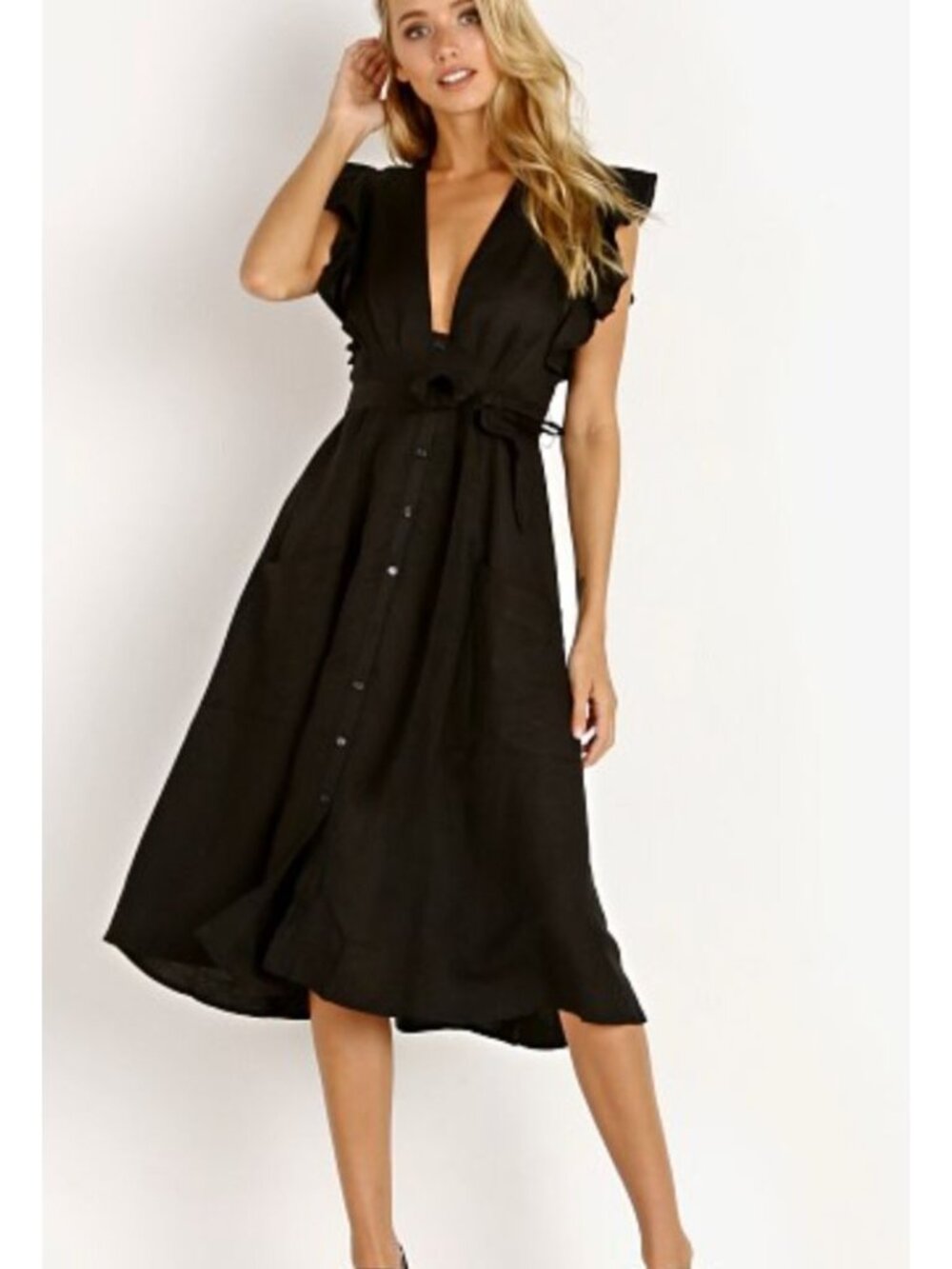 ASTR the Label Carolina Dress Black Linen Size Medium